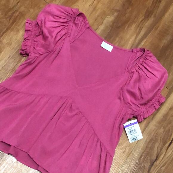 Abound Tops - Abound Pink Ruffle Sleeve Peplum Hemline Blouse Size XS